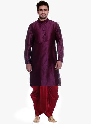 Men's Pink Voilet Kurta Red Dhoti 1