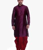 Men's Pink Voilet Kurta Red Dhoti