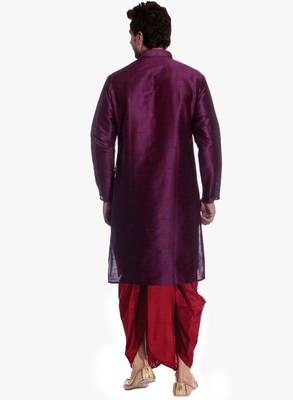 Men's Pink Voilet Kurta Red Dhoti 2