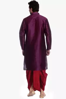 Men's Pink Voilet Kurta Red Dhoti