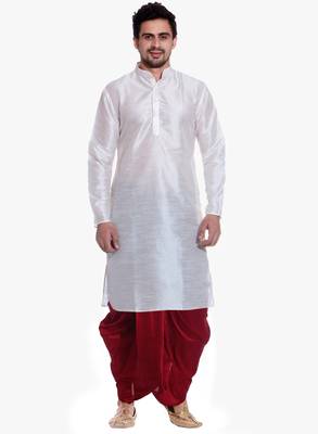 Men's White Kurta Red Dhoti 1