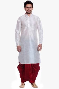 Men's White Kurta Red Dhoti