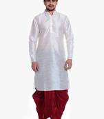 Men's White Kurta Red Dhoti