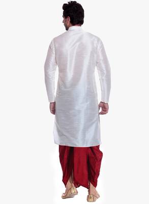 Men's White Kurta Red Dhoti 2