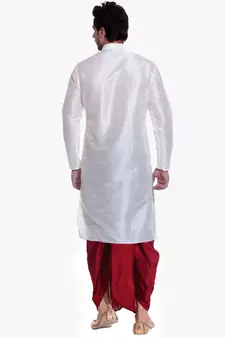 Men's White Kurta Red Dhoti