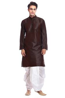 Men's Brown Kurta White Dhoti
