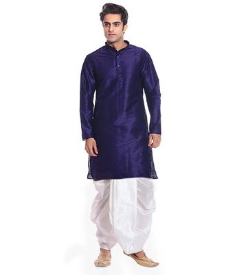 Men's Navy Blue Kurta White Dhoti 1