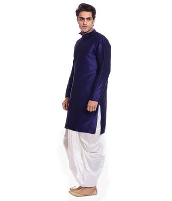 Men's Navy Blue Kurta White Dhoti 2