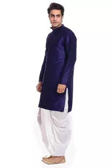 Men's Navy Blue Kurta White Dhoti