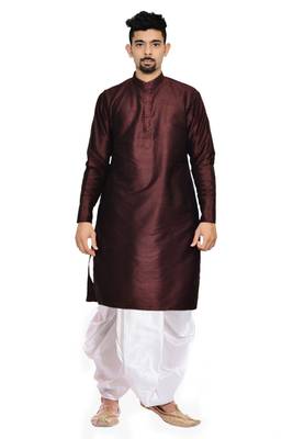 Men's Pink Voilet Kurta White Dhoti 1