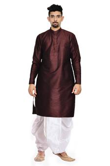 Men's Pink Voilet Kurta White Dhoti