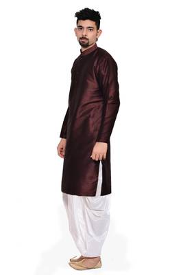 Men's Pink Voilet Kurta White Dhoti 2