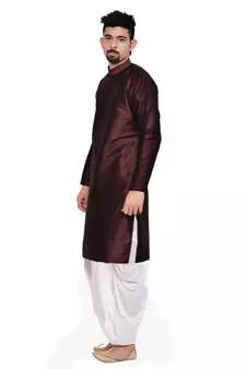 Men's Pink Voilet Kurta White Dhoti