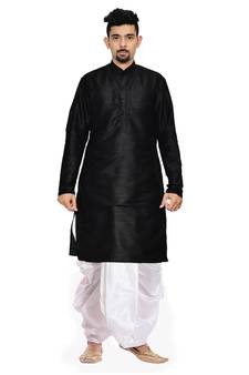 Men's Black Kurta White Dhoti
