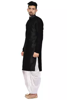 Men's Black Kurta White Dhoti