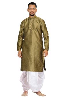 Men's Coper Gold Kurta White Dhoti