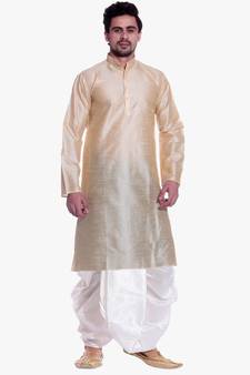 Men's Gold Kurta White Dhoti