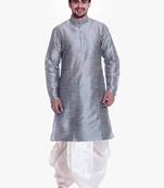 Men's Sliver Kurta White Dhoti