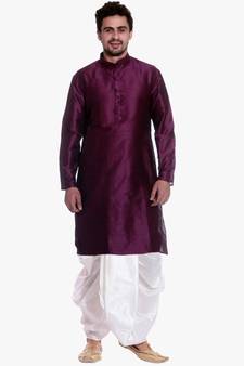 Men's Pink Voilet Kurta White Dhoti