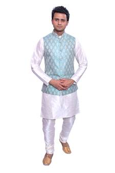 Men's Cream Matching Kurta Churidar With Dark Slate Gray Waistcoat