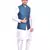Men's Cream Matching Kurta Churidar With  Solid Turquoise Waistcoat