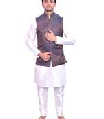 Men's Cream Matching Kurta Churidar With Burly Wood Colour Waistcoat