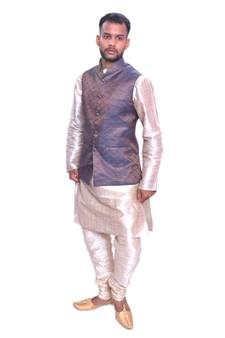 Men's Double Tone Matching Kurta Churidar Burly Wood Colour Waistcoat