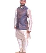 Men's Double Tone Matching Kurta Churidar Burly Wood Colour Waistcoat