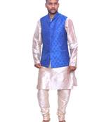 Men's Double Tone Matching Kurta Churidar With Banarsi Royal Blue Waistcoat