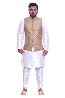 Men's White Matching Kurta Churidar With Light Gold Waistcoat (RG-16991-)