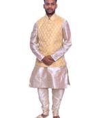 Men's Double Tone Matching Kurta Churidar With  New Gold 1st  Waistcoat