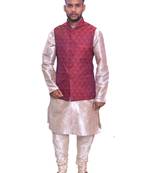 Men's Double Tone Matching Kurta Churidar With Maroon 1st Waistcoat