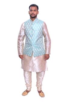 Men's Double Tone Matching Kurta Churidar  With Dark Slate Gray Waistcoat