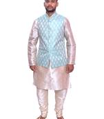 Men's Double Tone Matching Kurta Churidar  With Dark Slate Gray Waistcoat