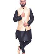 Men's Black Matching Kurta Churidar With Gold Bindoo 1st Waistcoat