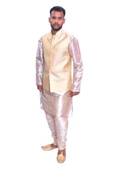 Men's Double Tone Matching Kurta Churidar  With Gold Bindoo 1st Waistcoat