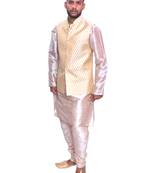 Men's Double Tone Matching Kurta Churidar  With Gold Bindoo 1st Waistcoat