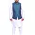 Men's White Matching Kurta Churidar With Solid Turquoise  Waistcoat