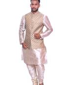 Men's Double Tone Matching Kurta Churidar With Banarsi Grray 1st Waistcoat