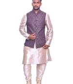Men's Double Tone Matching Kurta Churidar  With  Light Brown  Waistcoat
