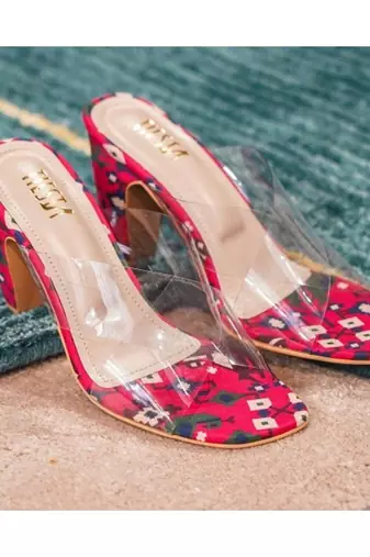 Pink, Transparent, Transparent Criss Cross ,Block Heels