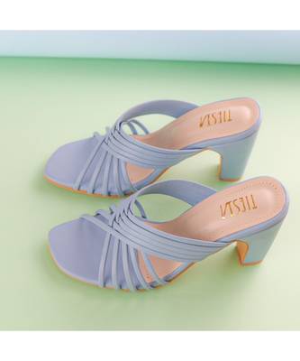 Clam Blue, Strappy Shoes, Block Heels, Leather  1