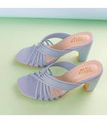 Clam Blue, Strappy Shoes, Block Heels, Leather 