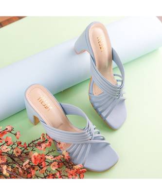 Clam Blue, Strappy Shoes, Block Heels, Leather  2