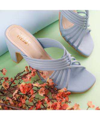 Clam Blue, Strappy Shoes, Block Heels, Leather  3