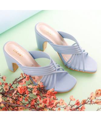 Clam Blue, Strappy Shoes, Block Heels, Leather  4