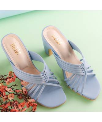 Clam Blue, Strappy Shoes, Block Heels, Leather  5