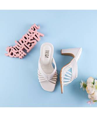 White, Strappy Shoes, Block Heels, Leather 3