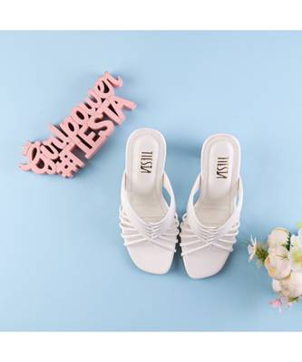 White, Strappy Shoes, Block Heels, Leather 4