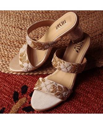 Peer (Gold White Work Strappy Crystal Transparent Block Heels) 1